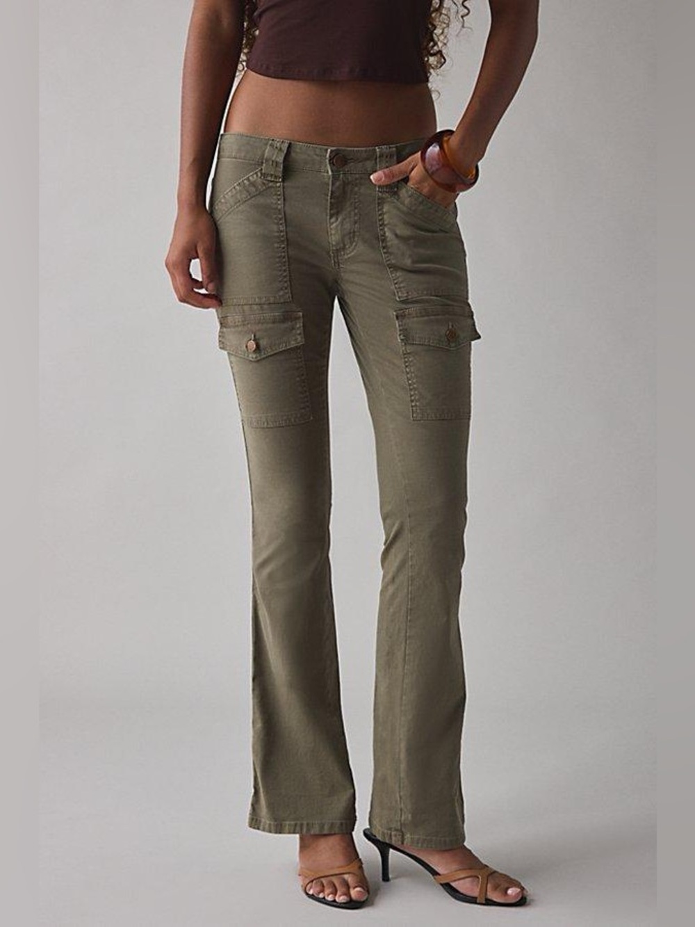BDG Urban Outfitters Green Gray Y2K Flare Cargo Pants Size 30 lightweight cotton